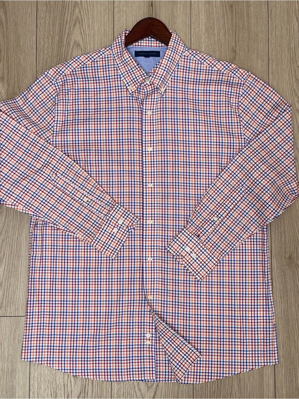 Tommy Hilfiger Shirt Mens 17 Long Sleeve Button Up Collared Checkered Multicolor